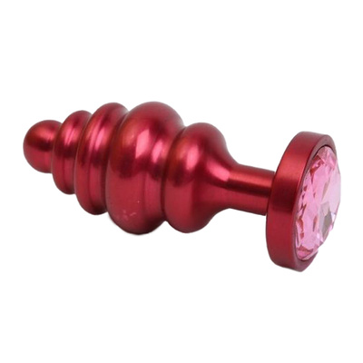 Красная ребристая анальная пробка с розовым стразом 7,3 см 4sexdream (красный) 