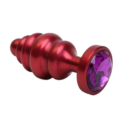 Красная ребристая анальная пробка с фиолетовым стразом 7,3 см 4sexdream (красный) 