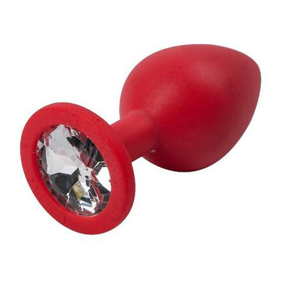 Красная силиконовая анальная пробка с прозрачным стразом 8,2 см 4sexdream (красный) 