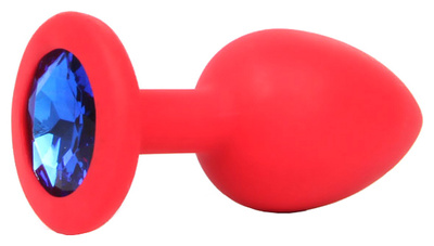 Красная силиконовая пробка с синим стразом 7,1 см 4sexdream (красный) 