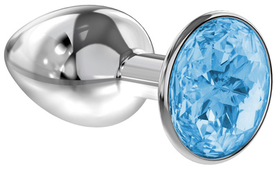 Серебристая анальная пробка Diamond Light blue Sparkle Small с голубым кристаллом 7 см Lola Toys (серебристый) 