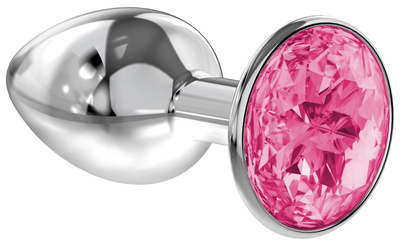 Малая серебристая анальная пробка Diamond Pink Sparkle Small с розовым кристаллом 7 см Lola Toys (серебристый) 
