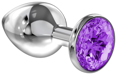 Серебристая анальная пробка Diamond Purple Sparkle Small с фиолетовым кристаллом 7 см Lola Toys (серебристый) 