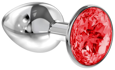 Малая серебристая анальная пробка Diamond Red Sparkle Small с красным кристаллом 7 см Lola Toys (серебристый) 