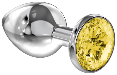 Малая серебристая анальная пробка Diamond Yellow Sparkle Small с жёлтым кристаллом 7 см Lola Toys (серебристый) 