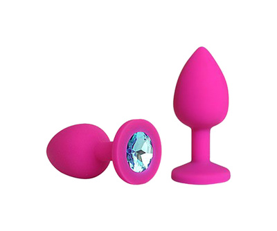 Розовая конусовидная анальная пробка с голубым кристаллом 7,3 см Bior toys (розовый) 