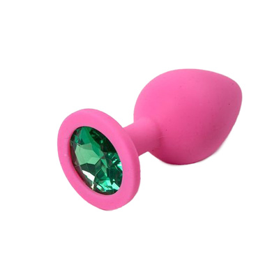 Розовая силиконовая анальная пробка с зеленым стразом 8,2 см 4sexdream (розовый) 