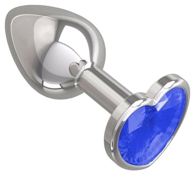 Серебристая анальная пробка с синим стразиком-сердечком 7,6 см 4sexdream (серебристый) 