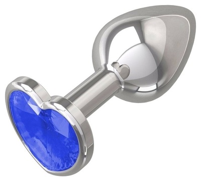 Серебристая анальная пробка с синим стразиком-сердечком 8,2 см 4sexdream (серебристый) 