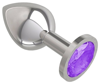 Серебристая анальная пробка с фиолетовым стразом 8,2 см 4sexdream (серебристый) 