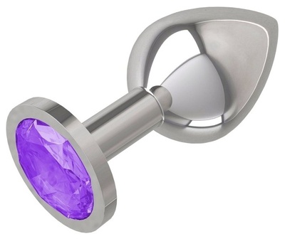 Серебристая анальная пробка с фиолетовым стразом 9,5 см 4sexdream (серебристый) 