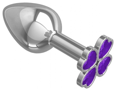 Серебристая пробка с цветком из фиолетовых сердечек 7 см 4sexdream (серебристый) 