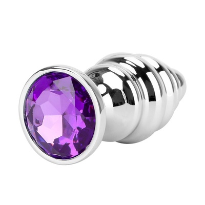 Серебристая рифлёная пробка с фиолетовым кристаллом 9 см 4sexdream (серебристый) 