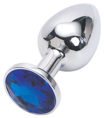 Серебряная металлическая анальная пробка с синим стразиком 7,6 см 4sexdream (серебристый) 