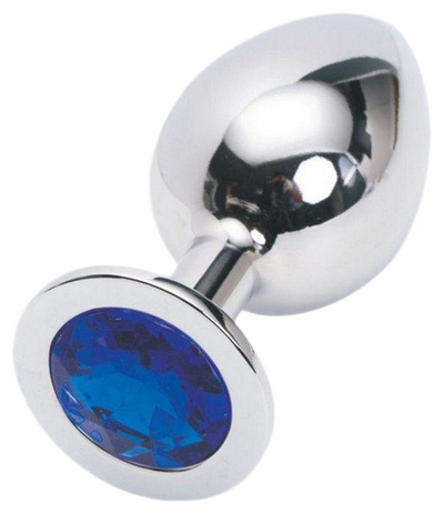 Серебряная металлическая анальная пробка среднего размера с синим стразиком 8,2 см 4sexdream (серебристый) 