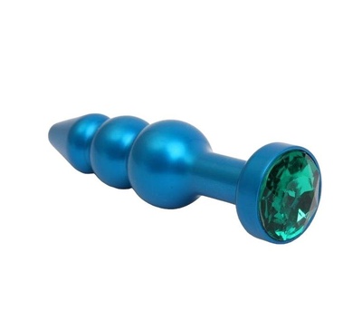Синяя фигурная анальная пробка с зелёным кристаллом 11,2 см 4sexdream (синий) 