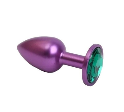 Фиолетовая анальная пробка с зеленым стразом 7,6 см 4sexdream (фиолетовый) 
