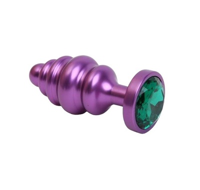 Фиолетовая ребристая анальная пробка с зеленым кристаллом 7,3 см 4sexdream (фиолетовый) 