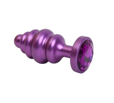 Фиолетовая ребристая анальная пробка с фиолетовым кристаллом 7,3 см 4sexdream (фиолетовый) 
