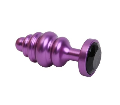 Фиолетовая ребристая анальная пробка с чёрным кристаллом 7,3 см 4sexdream (фиолетовый) 