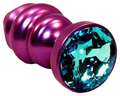 Фиолетовая рифленая пробка с голубым кристаллом 7,3 см 4sexdream (фиолетовый) 