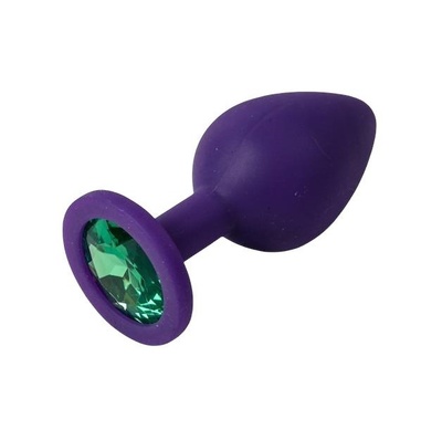Фиолетовая силиконовая анальная пробка с зеленым стразом 7,1 см 4sexdream (фиолетовый) 