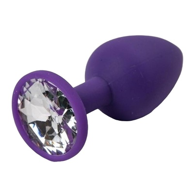 Фиолетовая силиконовая анальная пробка с прозрачным стразом 7,1 см 4sexdream (фиолетовый) 