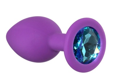 Фиолетовая силиконовая пробка с голубым стразом 8,2 см 4sexdream (фиолетовый) 