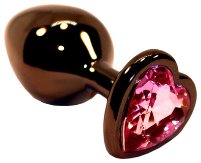 Чёрная анальная пробка с розовым стразом-сердцем 8 см 4sexdream (черный) 