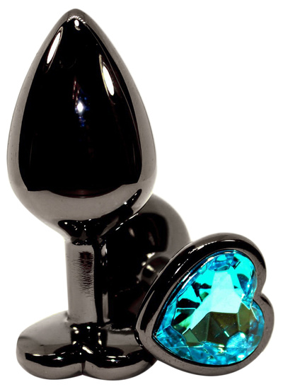 Чёрная пробка с голубым сердцем-кристаллом 7 см 4sexdream (черный) 