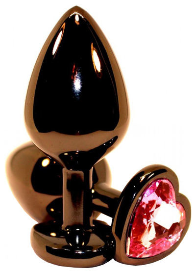 Чёрная пробка с розовым сердцем-кристаллом 7 см 4sexdream (черный) 