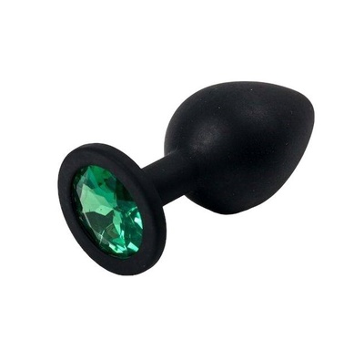 Черная силиконовая анальная пробка с зеленым кристаллом 9,5 см 4sexdream (черный) 