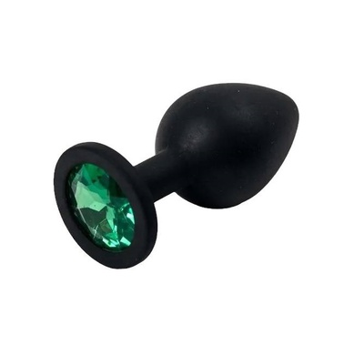 Черная силиконовая анальная пробка с зеленым стразом 8,2 см 4sexdream (черный) 