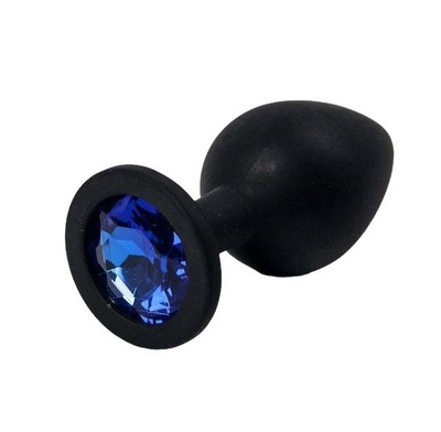 Черная силиконовая анальная пробка с синим кристаллом 9,5 см 4sexdream (черный) 