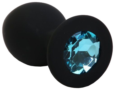 Чёрная силиконовая пробка с голубым стразом 8,2 см 4sexdream (черный; голубой) 
