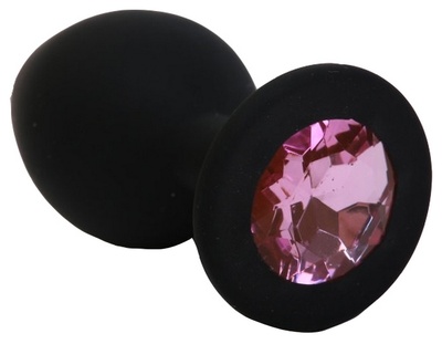 Чёрная силиконовая пробка с розовым стразом 8,2 см 4sexdream (розовый; черный) 