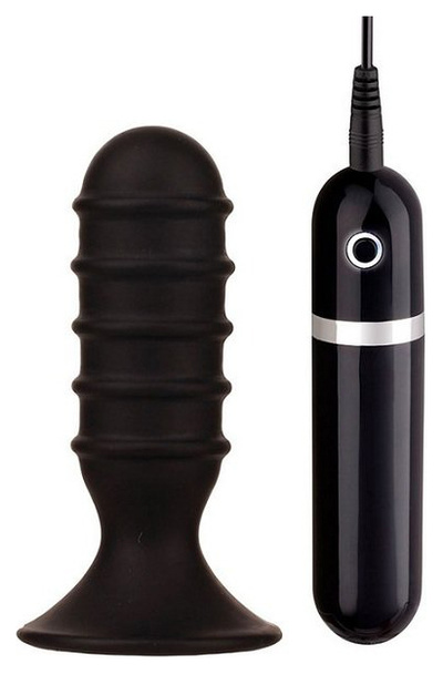 Чёрная Вибропробка анальная с рёбрышками 10 см Dream Toys (черный) 