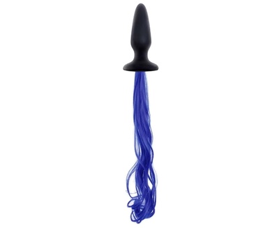 Чёрная анальная пробка с синим хвостом Unicorn Tails Blue NS Novelties (черный; синий) 