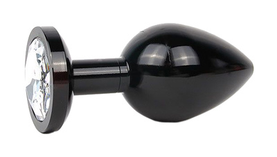 Коническая черная Анальная пробка с прозрачным кристаллом 9,3 см Anal Jewelry Plug (черный) 