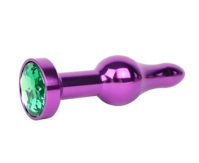 Удлиненная шарикообразная фиолетовая Анальная пробка с зеленым кристаллом 10,3 см Anal Jewelry Plug (фиолетовый) 