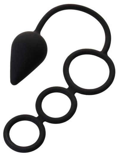 Эрекционное кольцо Erotist Drop M-size тройное с анальной пробкой черный 